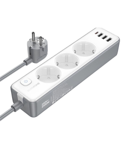 Мережевий фільтр Borofone BAC9 Power PD20W (3USB-A/1C/3xSocket) (2м) Білий (White)