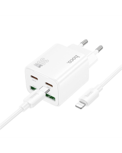 Зарядний пристрій Hoco N56 Fundador PD30W four-port (2USB-A/2C) + кабель Type-C to Lightning Чорний (Black)