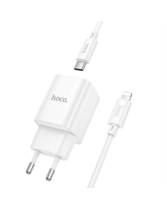 Зарядний пристрій Hoco C149A Charm PD30W+QC3.0 (1USB-A/1C) + кабель Type-C to Lightning Білий (White)