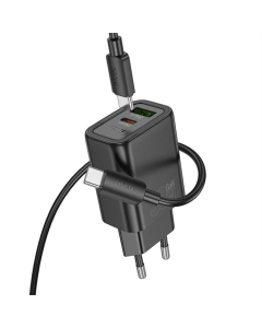 Зарядное устройство Hoco N63 Gentle PD30W+QC3.0 (1USB-A/1C) + кабель Type-C to Type-C Черный (Black)