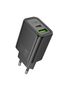 Зарядное устройство Hoco N63 Gentle PD30W+QC3.0 (1USB-A/1C) + кабель Type-C to Type-C Черный (Black)