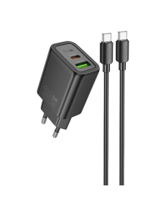 Зарядное устройство Hoco N63 Gentle PD30W+QC3.0 (1USB-A/1C) + кабель Type-C to Type-C Черный (Black)