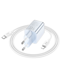 Зарядний пристрій Hoco N46 Glorious PD20W+QC3.0 (1USB-A/1C) + кабель Type-C to Lightning Синій (blue)