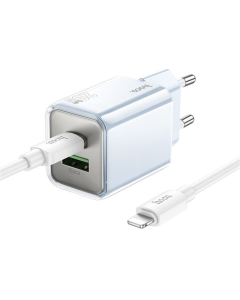 Зарядний пристрій Hoco N46 Glorious PD20W+QC3.0 (1USB-A/1C) + кабель Type-C to Lightning Синій (blue)
