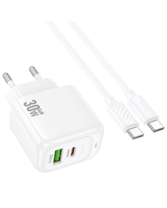 Зарядное устройство Hoco CS55A Surplus PD30W+QC3.0 (1USB-A/1C) + кабель Type-C to Type-C Белый (White)