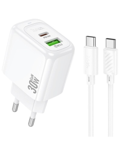 Зарядное устройство Hoco CS55A Surplus PD30W+QC3.0 (1USB-A/1C) + кабель Type-C to Type-C Белый (White)