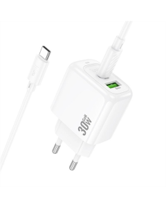 Зарядное устройство Hoco CS55A Surplus PD30W+QC3.0 (1USB-A/1C) + кабель Type-C to Type-C Белый (White)