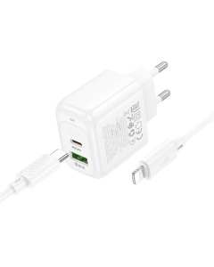 Зарядное устройство Hoco CS55A Surplus PD30W+QC3.0 (1USB-A/1C) + кабель Type-C to Lightning Белый (White)