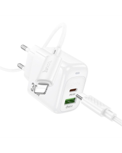 Зарядное устройство Hoco CS55A Surplus PD30W+QC3.0 (1USB-A/1C) + кабель Type-C to Lightning Белый (White)