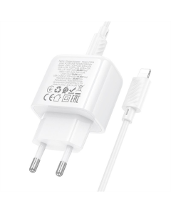 Зарядное устройство Hoco CS55A Surplus PD30W+QC3.0 (1USB-A/1C) + кабель Type-C to Lightning Белый (White)