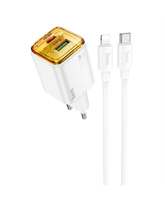Зарядний пристрій Hoco N52 Monsoon PD20W+QC3.0 (1USB-A/1C) + кабель Type-C to Lightning Білий (White)