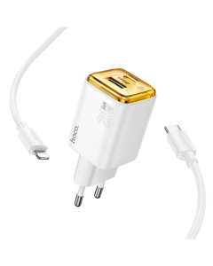 Зарядний пристрій Hoco N52 Monsoon PD20W+QC3.0 (1USB-A/1C) + кабель Type-C to Lightning Білий (White)