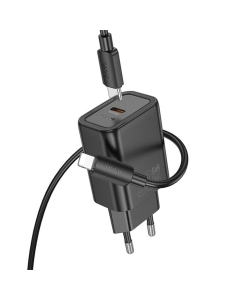 Зарядний пристрій Hoco N62 Gentle PD30W (1USB-C) + кабель Type-C to Lightning Чорний (Black)