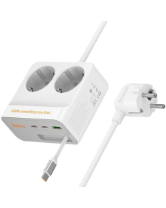 Мережевий фільтр Hoco AC28 Descanso (PD45W/1C/3A/2xSocket) (2м) Білий (White)