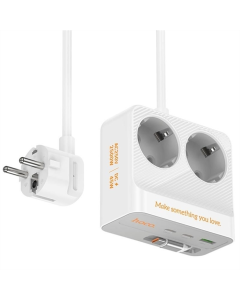 Мережевий фільтр Hoco AC28 Descanso (PD45W/1C/3A/2xSocket) (2м) Білий (White)