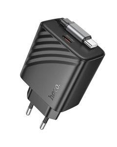 Зарядний пристрій Hoco N57 Full PD20W with retractable cable Type-C (2USB-C) Чорний (Black)