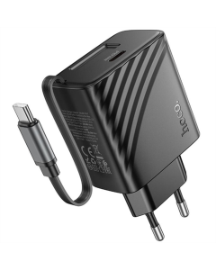 Зарядний пристрій Hoco N57 Full PD20W with retractable cable Type-C (2USB-C) Чорний (Black)