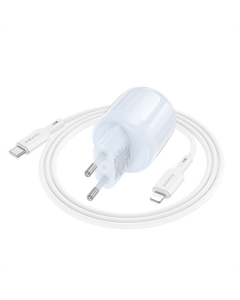 Зарядний пристрій Borofone BA94A Lustrous PD30W+QC3.0 (1USB-A/1C) + кабель Type-C to Lightning Синій (Blue)