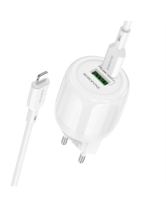 Зарядний пристрій Borofone BA94A Lustrous PD30W+QC3.0 (1USB-A/1C) + кабель Type-C to Lightning Білий (White)