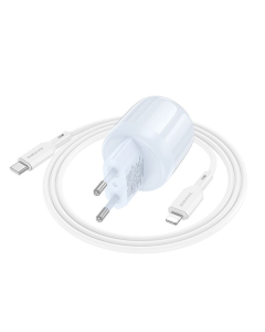 Зарядное устройство Borofone BA93A Lustrous PD20W+QC3.0 (1USB-A/1C) + кабель Type-C to Lightning Синий (Blue)