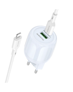 Зарядное устройство Borofone BA93A Lustrous PD20W+QC3.0 (1USB-A/1C) + кабель Type-C to Lightning Синий (Blue)