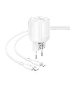 Зарядное устройство Borofone BA93A Lustrous PD20W+QC3.0 (1USB-A/1C) + кабель Type-C to Lightning Белый (White)