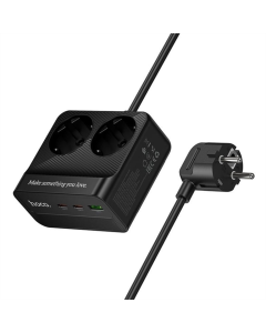 Мережевий фільтр Hoco AC27 Descanso (PD30W/2C/1A/2xSocket) (2м) Чорний (Black)