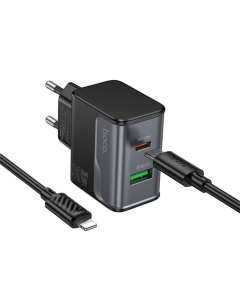 Зарядний пристрій Hoco CS73A Star Speed PD30W+QC3.0 (1USB-A/1C) + кабель Type-C to Lightning Чорна (Black)