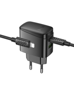 Зарядное устройство Hoco CS61A Bright PD30W+QC3.0 (1USB-A/1C) + кабель Type-C to Lightning Черный (Black)
