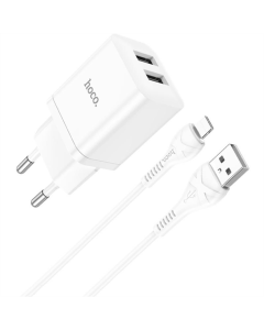Зарядний пристрій Hoco N25 Maker (2USB-A) + USB to Lightning Чорні (Black)