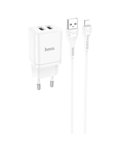 Зарядний пристрій Hoco N25 Maker (2USB-A) + USB to Lightning Чорні (Black)