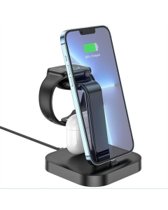 Зарядний пристрій бездротовий Hoco CW43 Graceful 3-in-1 Чорна (Black)