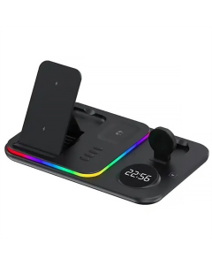 Зарядний пристрій бездротовий + годинник A82 4in1 Чорний (Black)