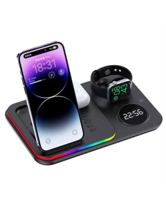 Зарядний пристрій бездротовий + годинник A82 4in1 Чорний (Black)