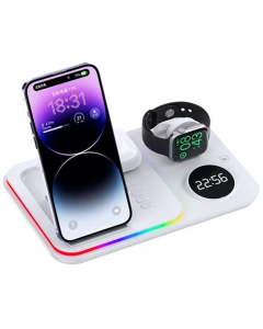 Зарядний пристрій бездротовий + годинник A82 4in1 Білий (White)