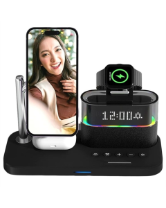 Зарядний пристрій бездротовий + годинник C09 4in1 Чорний (Black)