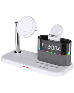 Зарядний пристрій бездротовий + годинник C09 4in1 Білий (White)