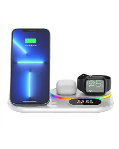 Зарядний пристрій бездротовий + годинник A06 4in1 Білий (White)