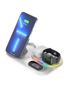 Зарядний пристрій бездротовий + годинник A06 4in1 Білий (White)