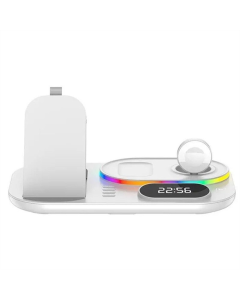 Зарядний пристрій бездротовий + годинник A06 4in1 Білий (White)