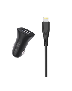 Автомобільний зарядний пристрій SkyDolphin SZ09L (2USB, 3.4A) (AZP-000109) + кабель Lightning Чорний (Black)