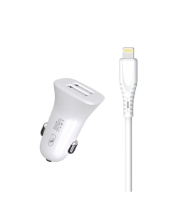 Автомобільний зарядний пристрій SkyDolphin SZ09L (2USB, 3.4A) (AZP-000108) + кабель Lightning Білий (White)