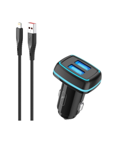 Автомобільний зарядний пристрій SkyDolphin SZ18L (2USB, 3.4A) (AZP-000099) + кабель Lightning Чорний (Black)