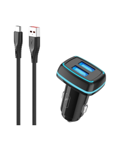Автомобільний зарядний пристрій SkyDolphin SZ18T (2USB, 3.4A) (AZP-000100) + кабель Type-C Чорний (Black)