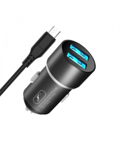 Автомобільний зарядний пристрій SkyDolphin SZ02V Aluminium (2USB, 2.4A) (AZP-000073) + кабель microUSB Чорний (Black)