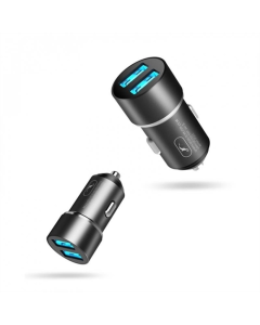 Автомобільний зарядний пристрій SkyDolphin SZ02L Aluminium (2USB, 2.4A) (AZP-000071) + кабель Lightning Чорний (Black)