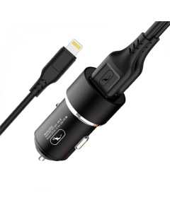 Автомобільний зарядний пристрій SkyDolphin SZ02L Aluminium (2USB, 2.4A) (AZP-000071) + кабель Lightning Чорний (Black)
