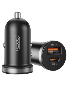 Автомобільний зарядний пристрій XO CC56 (USB, USB-C, 3A) 30W Чорний (Black)