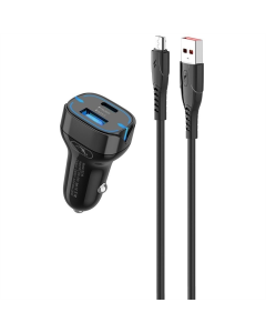 Автомобільний зарядний пристрій SkyDolphin SZ19V PD 20W + QC3.0 20W (AZP-000105) + кабель microUSB Чорний (Black)