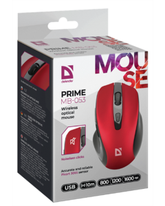 Миша беспроводная Defender Prime MB-053, 6D, 800-1600dpi Silent Красная (Red)